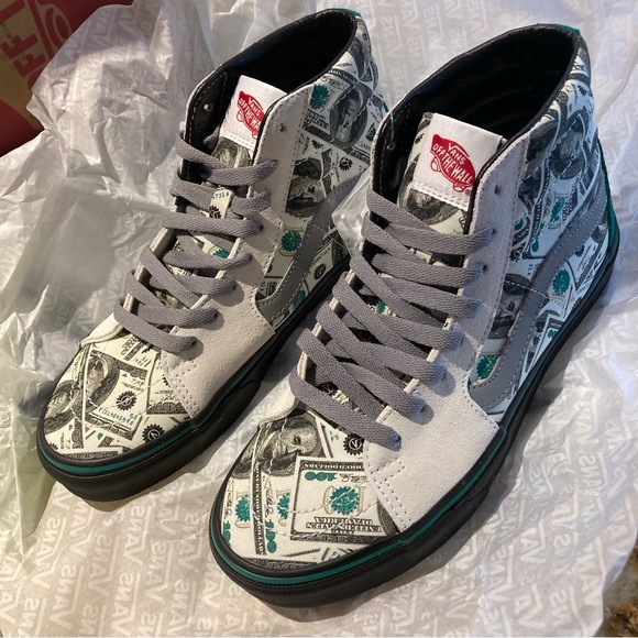 VANS Money Makers $$$ Size 7 Mens = 8.5 Womens Cream Green Black Gray Sk8 Hi Top - Picture 2 of 6